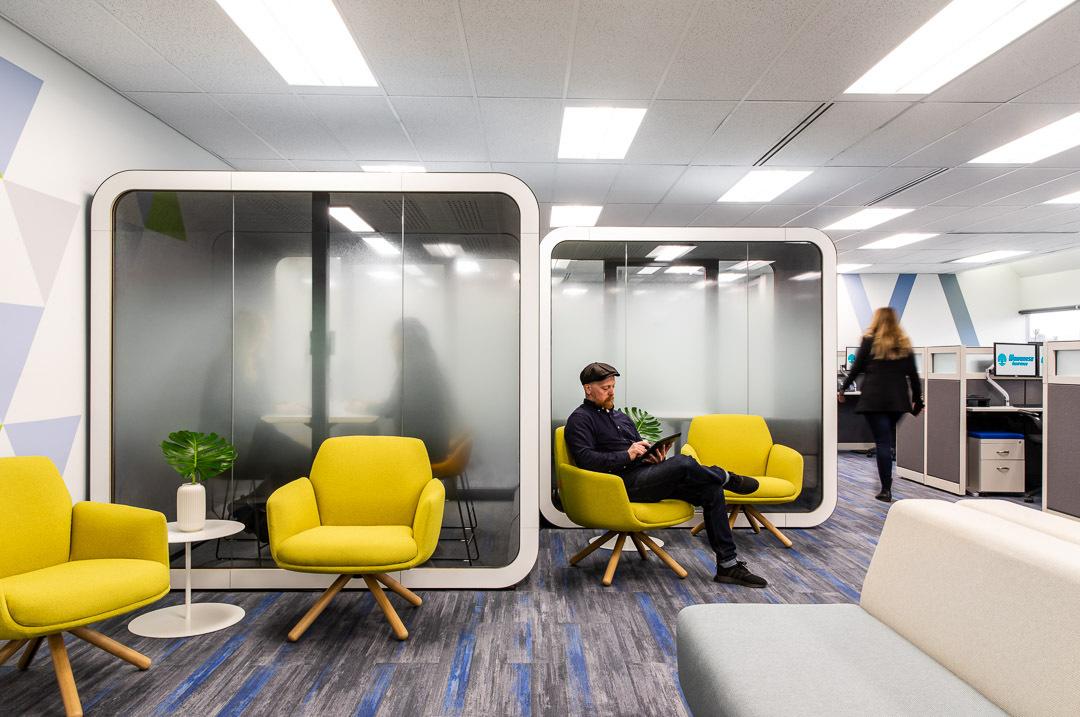 Framery Q Office Pods as office dividers in an open-plan office