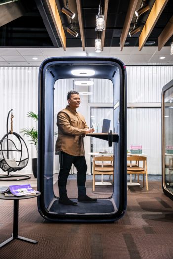 Man working in Framery One office pod