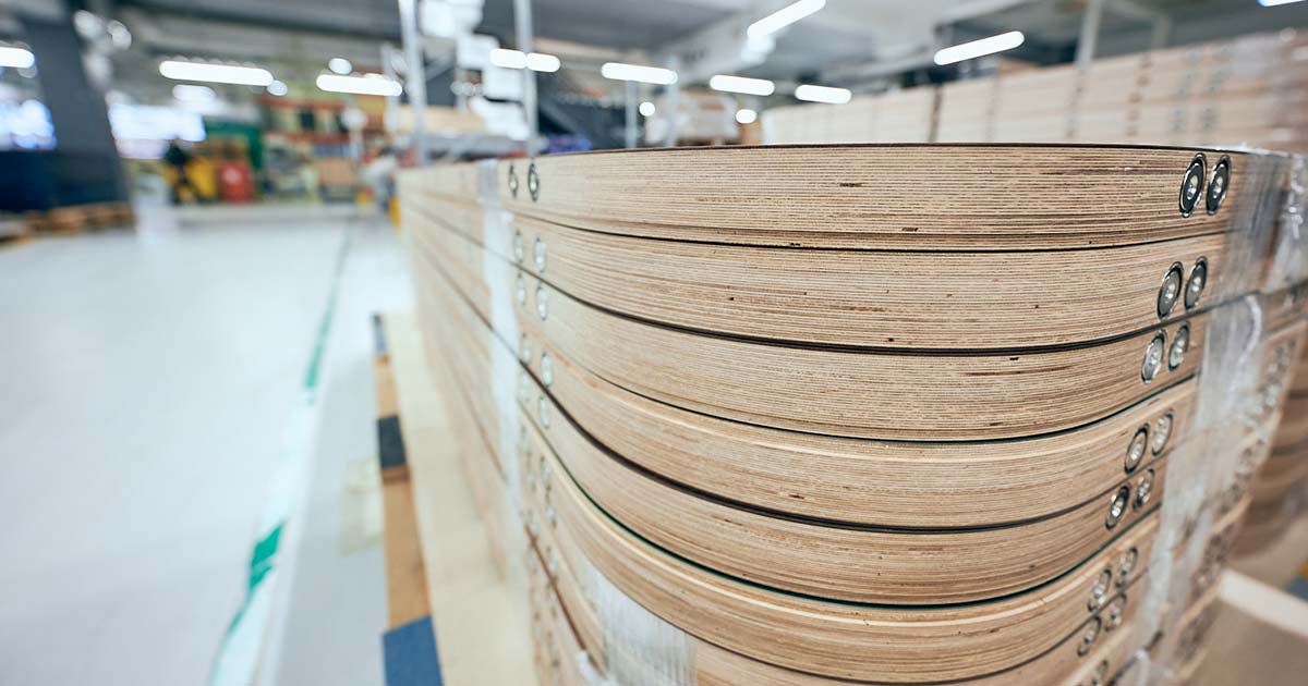 Stack of materials for manufacturing Framery office pods in Framery's Tampere, Finland office.