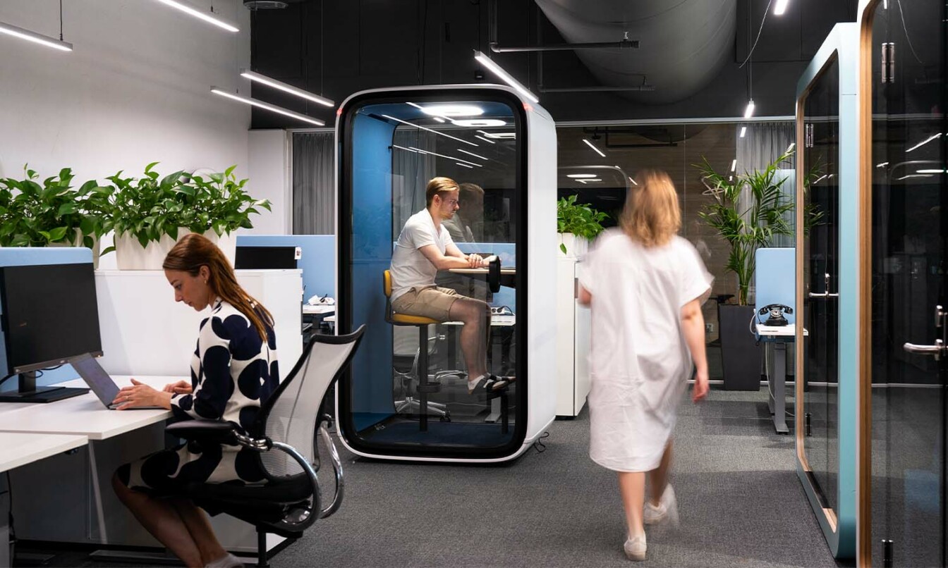 Framery One office pod works as a safe haven from office noise.