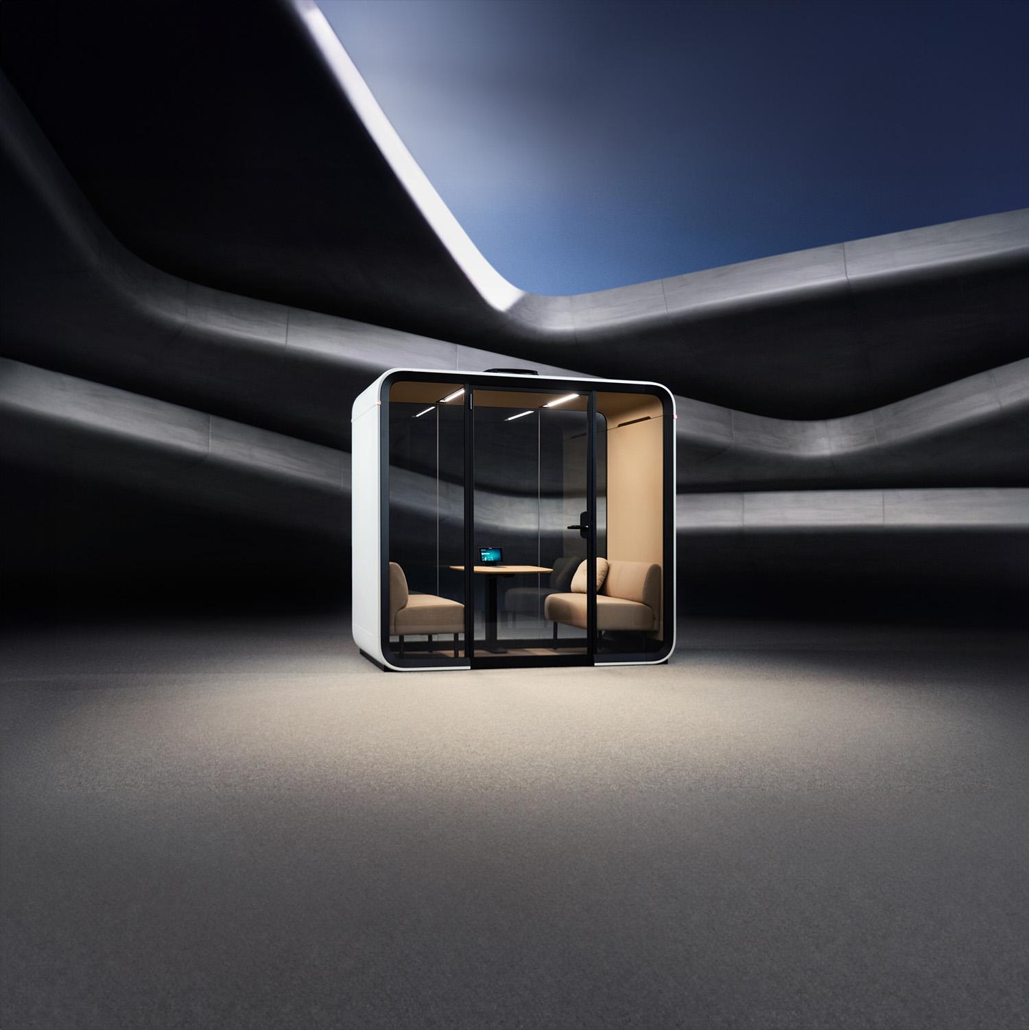 Framery Four, smart meeting pod in an open environment.