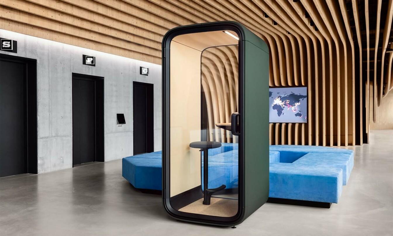 Framery One Compact, smart office phone booth in Supercell headquarters.