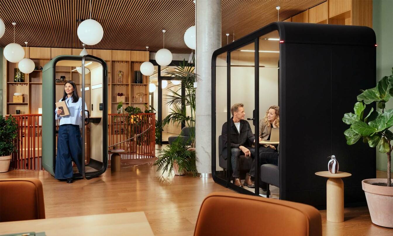 Framery smart pods used within a contemporary office design.