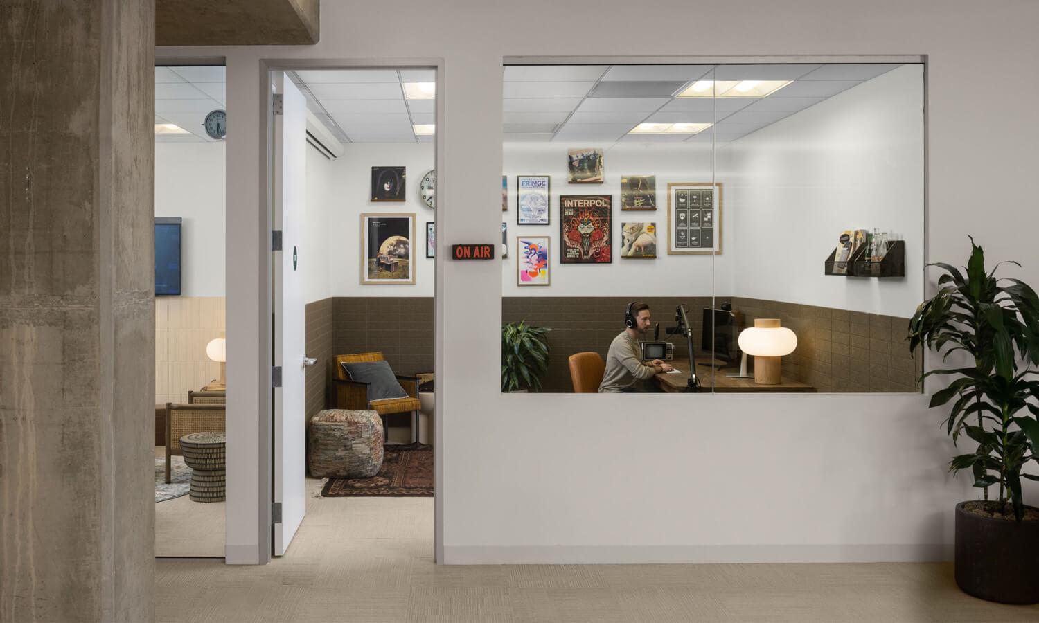 A recording studio room in an office.