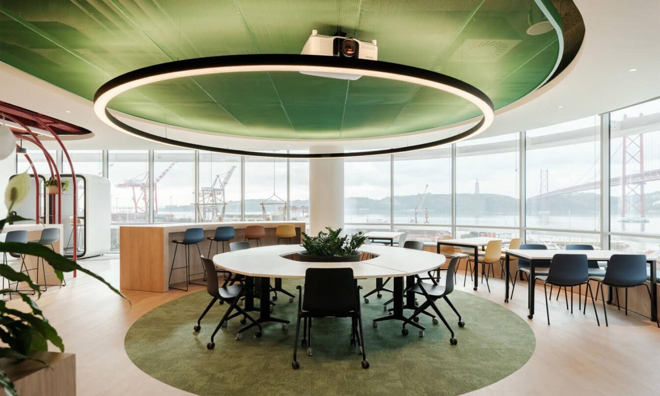 An office cafeteria with a view.