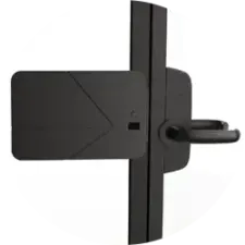 Close-up of a dark door edge featuring a lever handle and rectangular latch plate.