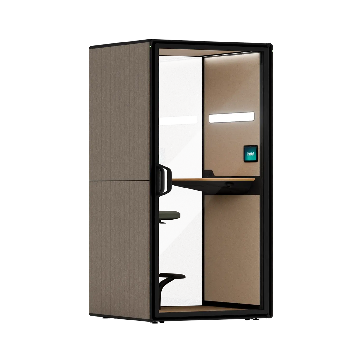 A Framery Gradus Focus smart and soundproof focus pod with fabric exterior.