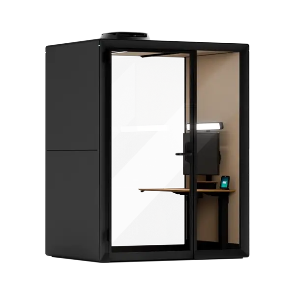 A Framery Gradus Work smart and soundproof work pod with a workstation.