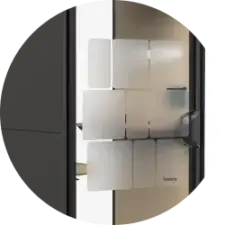Privacy film on a Framery Gradus Focus pods glass door.